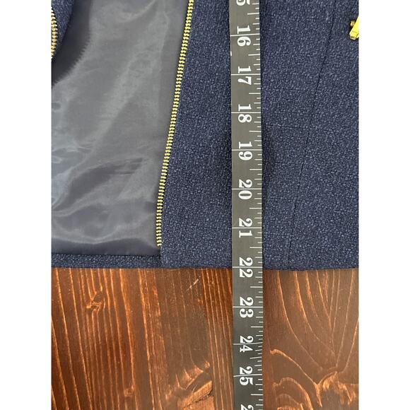 Lorenza Blau Lined Blazer 30 Navy Blue Gold Zip Trim Classic Preppy Coastal - Picture 16 of 16
